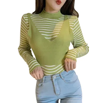 

Two Piece Set Women Stripes Slim Casual Cartoon Print Casual Simple Woman Ladies Wild T-shirt+solid Color Vest!