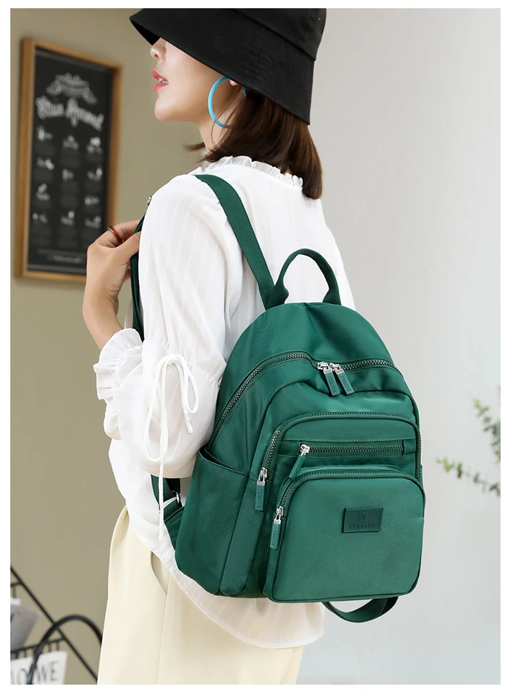 2022 New Dark Green Women's Backpack Waterproof Nylon Backpack Student School Bag Suitable For Girls' Small Travel Rucksack