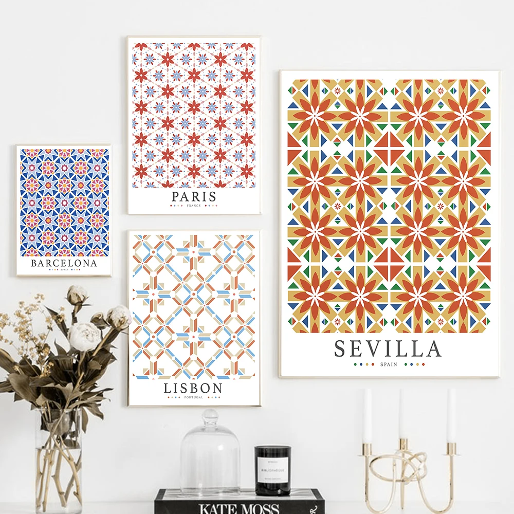 

Abstract Vintage Flower PatternTemplate Tile Pictures Home Decor Nordic Canvas Painting Wall Art Travel Inspiration Posters