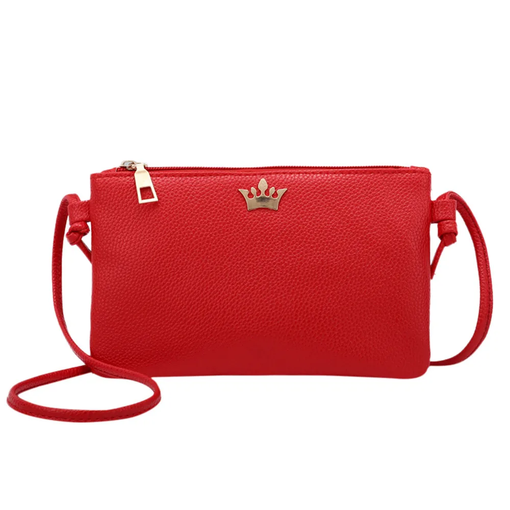 

On Sale Womens Solid Leather Crossbody Rectangle Bag Pure Color Shoulder Bags Messenger Crown Pattern Bag Coin Small Bag #LR1