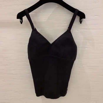

Sexy Strap Black Short Vest Fashion Female Tops 2020 Spring Brand Knitted Vest Women