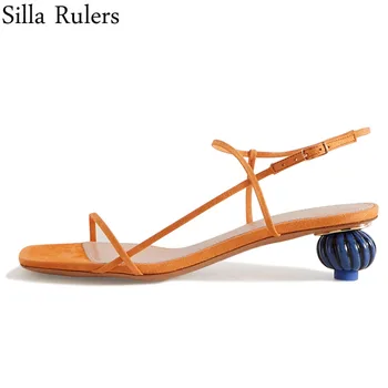 

Sexy ladies strange style ankle strap sandals peep toe high heel women sandals Runway genuine leather summer shoes woman 2020