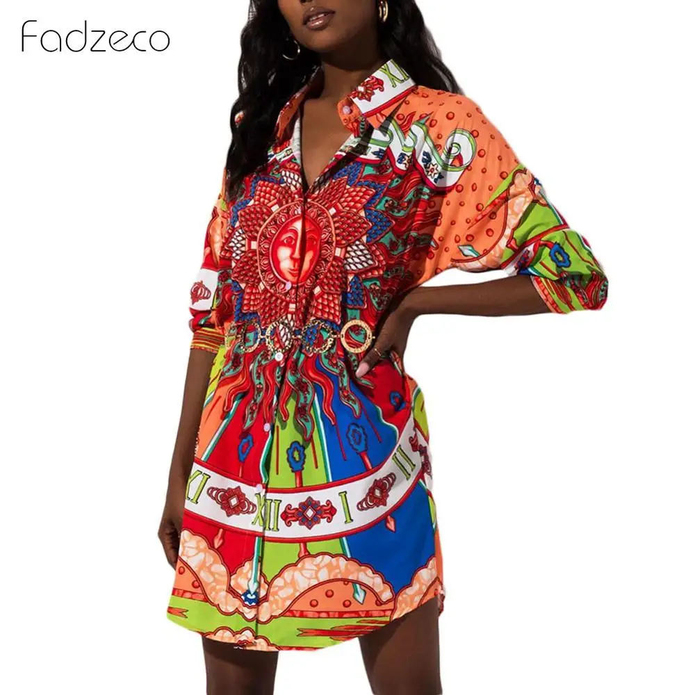 Fadzeco Новая африканская одежда Femme модная сексуальная рубашка с принтом мини
