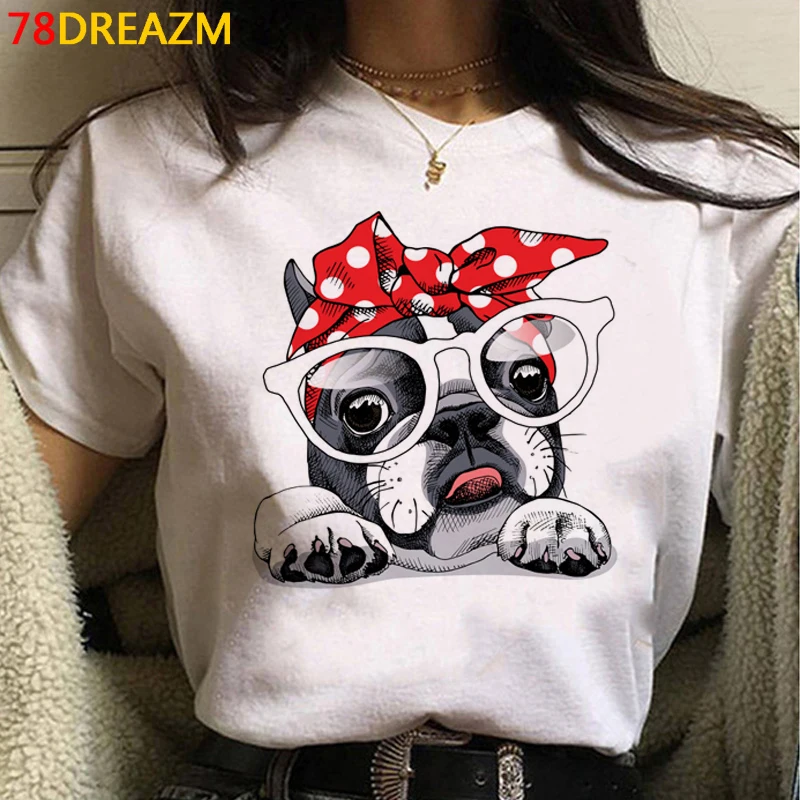 French Bulldog top tees summer top femme white t shirt kawaii 2021 plus size top tees streetwear harajuku friends t shirt Tees