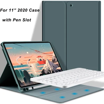 

American Keyboard For iPad Pro 11 2020 & iPad Pro 11 2018 Bluetooth Keyboard with Pen Slot and Leather Tablet Case No Backlit