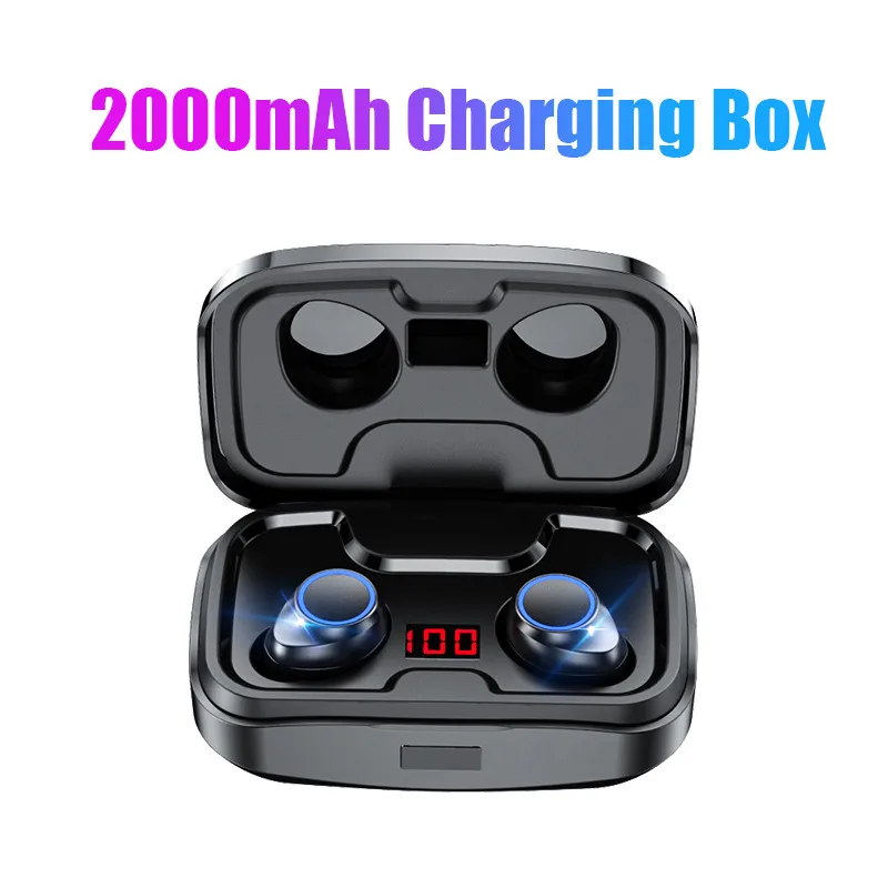 Blue-2000mAh Беспроводные наушники TWS Bluetooth 5,0, беспроводные наушники 2000 мАч, зарядная коробка IPX7, водонепроницаемые 9D стерео гарнитуры с микрофоном - Цвет: Blue-2000mAh