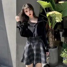 Clobee Весенняя клетчатая плиссированная мини-юбка женская крутая рубашка Mori Gril юбка маленькая юбка с галстуком-бабочкой DJ315