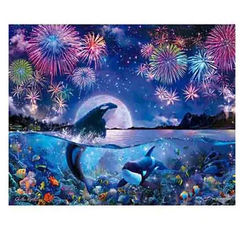 

New 5D DIY Diamond Painting Landscape Art Dolphin Embroidery Full Round Diamond Cross Stitch Dolphin Rhinestone Mosaic Painting