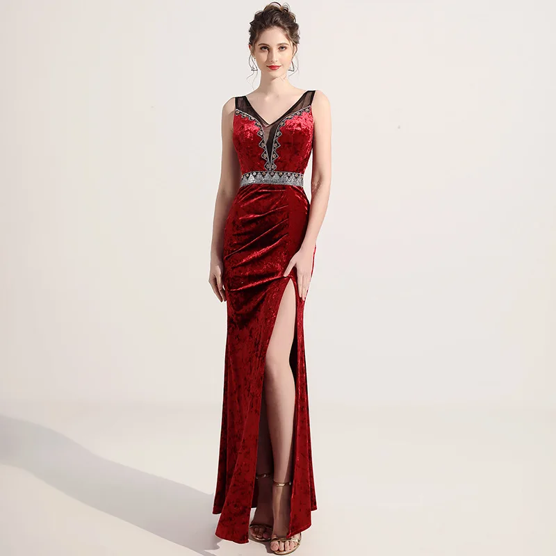 

Lady Evening Party Dresses Rhinestone Off Shoulder High Waist Long Dress Elegant Sexy Club Spring Summer Solid Women's Tunic