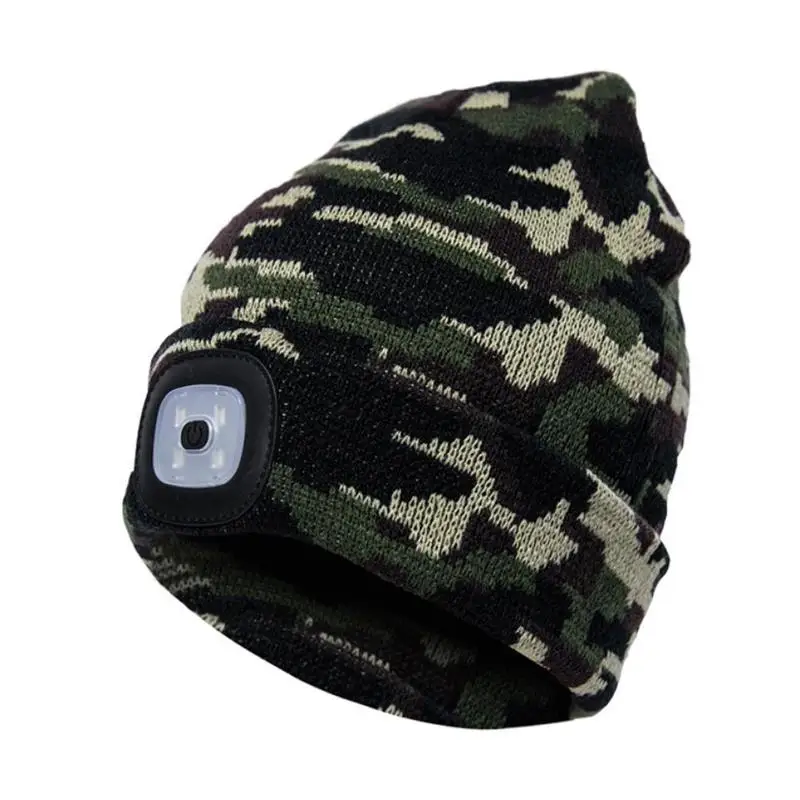 LED lamp cap knitted cap hands-free flashlight cap outdoor knitted winter fishing warm hat for hiking