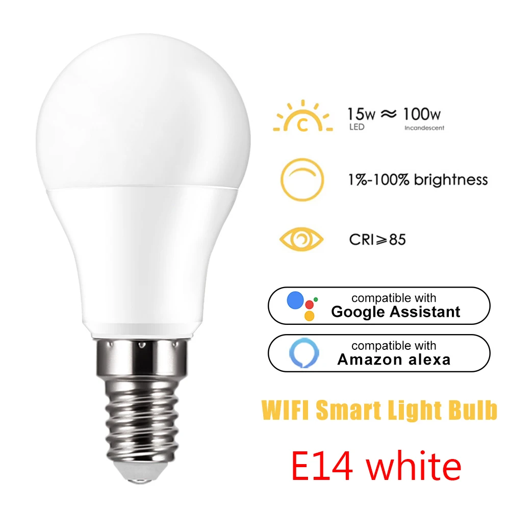 E14 White E27/B22/E14 WiFi умный светодиодный лампочка работает Google Assistant Голосовое управление приложение лампа с пультом ДУ 2700 Кельвин теплый белый/белый - Испускаемый цвет: E14 White