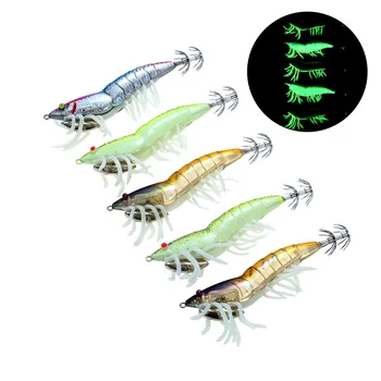 

​Lixada 3pcs 12cm/21g Noctilucent Fishing Lure Prawn Squid Bait Hard Artificial Fishing Set with Squid Jigs Hook Lead Weighted