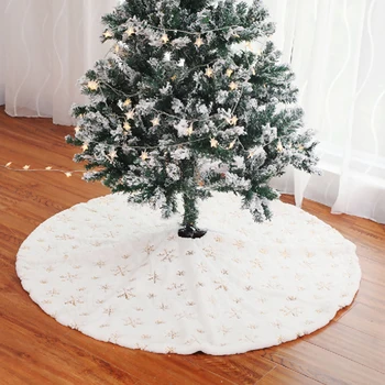 

Ornament Round Gift New Year Floor Mat With Sequin Snow Base Faux Fur Soft Hotel Christmas Tree Skirt Home Decor Party Holiday