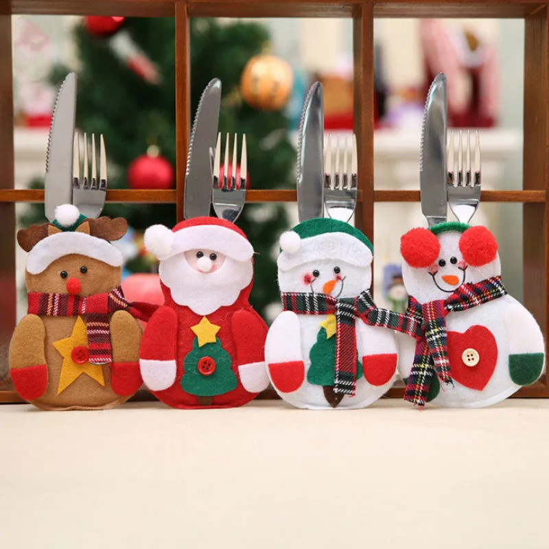 

Christmas Cutlery Cover Knife and Fork Cover Christmas Tablewale Decorations Old Man Snowman Christmas Pattern Cover