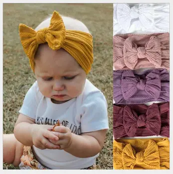 

Super soft jacquard nylon children's headdress baby bow does not hurt the skin headband boy girl wide headscarf