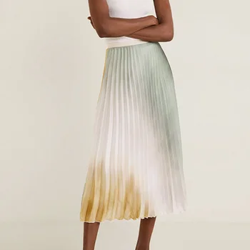 

Summer pleated skirt women satin light tie dyed elastic waist Gradient colors stylish casual midi skirts femme chic lady
