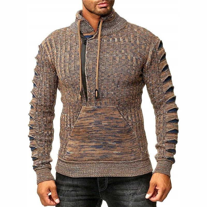 ZOGAA 2019 Mens Zip Wool Sweater Pullovers Long Sleeve Half-Zipper Sweater Jumper Knitwear Winter Cashmere Outerwears For Men