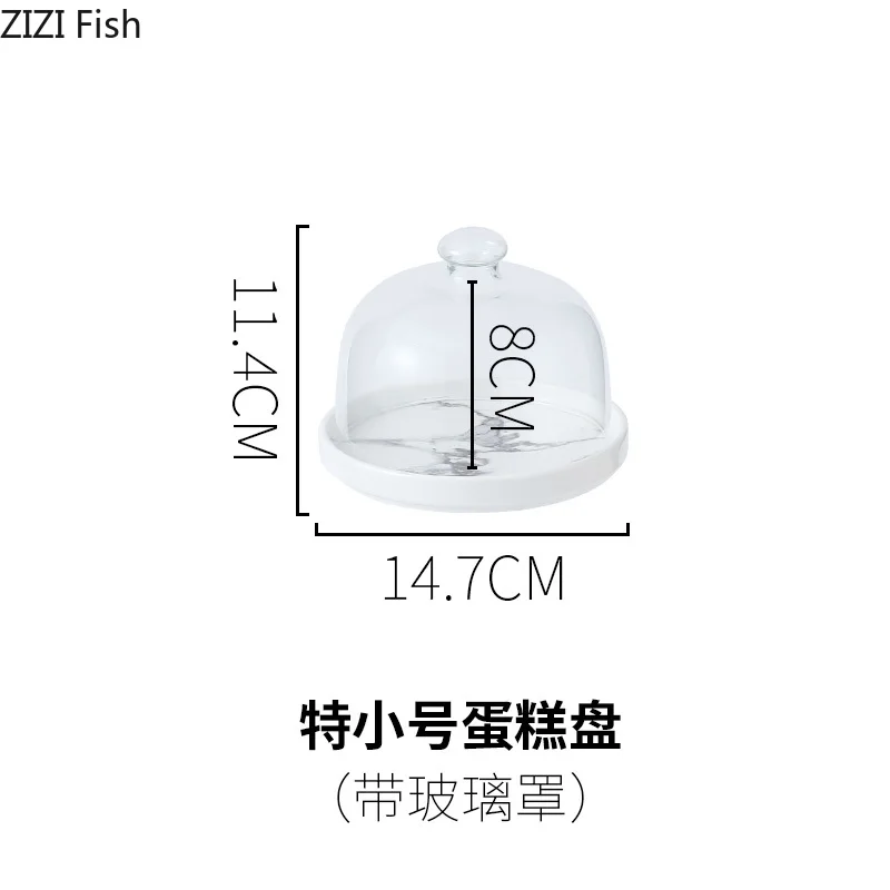 Imitation Marble Ceramics Cake Tray Glass Cover Cake Dessert Display Stand Fondant Decorating Tools