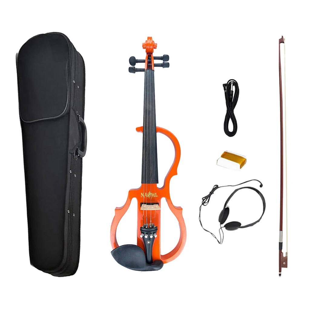 Orange Violin 4/4 Electric Violin Wood Silent Violin+Bow+Cable+Case