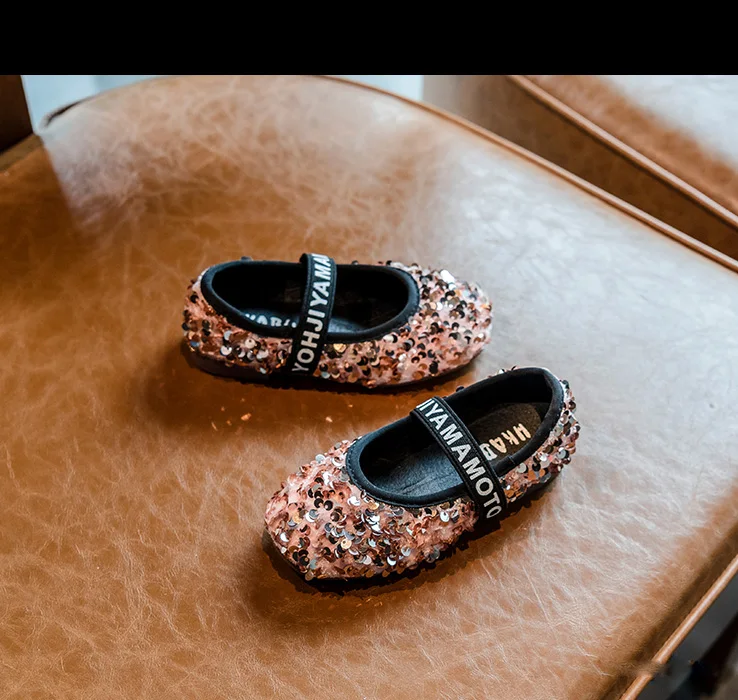 Bakkotie Kids Autumn Pu Leather Shoes Little Girls New Fashion Glitter Pink Mary Jane Flats Children Sweet Dress Shoes