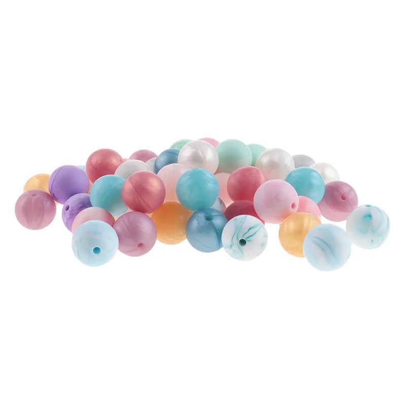 200 개 실리콘 구슬 15mm 라운드 구슬 Teether 치아 젖꼭지 체인 구슬 진주 용품 BPA 무료 실리콘 Teethers