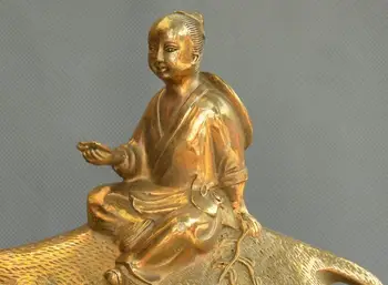 

Collect Chinese fengshui old bronze Boy riding an ox read book auspicious statue