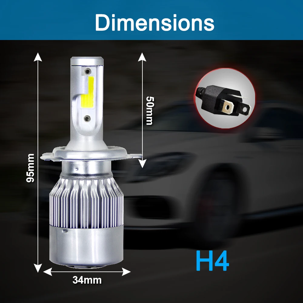 PALEIMAI 2 шт. Автомобильный светодиодный фары C6 H4 H3 H7 3800Lm 12V 72W фары для автоматического включения фар 3000K 4300K 5000K 6000K 8000K авто лампы