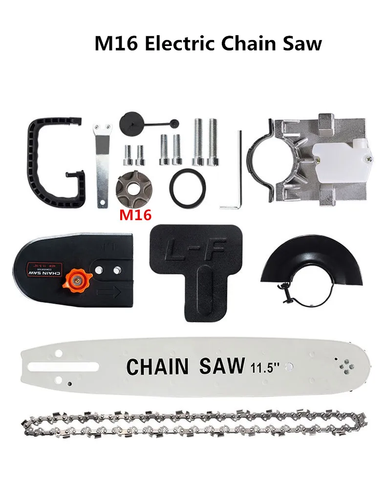 M16 Chain Saw DIY электрические детали пилы 11,5 дюйма M10/M14/M16 кронштейн бензопилы изменен 100 125 150 Угловая шлифовальная машина в цепную пилу - Цвет: M16 Chain Saw