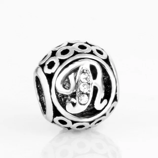 free shipping MOQ 1pc round openwork initial letter alphabet diy bead fit original pandora charms bracelet X004 - Цвет: R