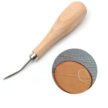 

LMDZ Curved Leather Craft Sewing Kit Handle Diamond Point Rhombus Awl DIY Tool Wooden Handle Professional Handmade Leather Tool