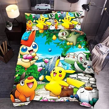 

Polyester / Cotton Pokemon Pikachu 3D Printed Bedding Set Soft Duvet Cover Set Bedclothes Home Textile for Boys Girls Adults