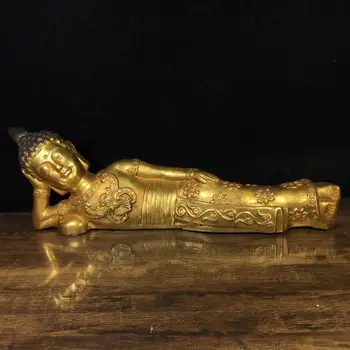 

Wedding Decoration 18" Tibet Buddhism bronze gilt gold Buddha Shakyamuni Sleeping Buddha Śākyamuni statue Giordamo Siddhartha