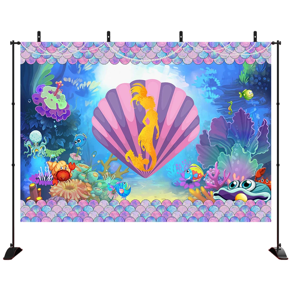 

Under the sea golden mermaid shell background colored scales girl princess birthday party photography background