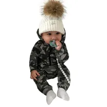 Новинка; Модный Детский комбинезон с капюшоном с камуфляжным принтом для маленьких мальчиков и девочек; повседневный комбинезон с длинными рукавами; одежда;# A24