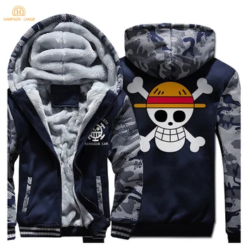 

Anime One Piece Monkey D Luffy Skull Print Fashion Zipper Mens Hoodies 2020 Winter Warm Fleece Sweatshirts Men Harajuku Jacket