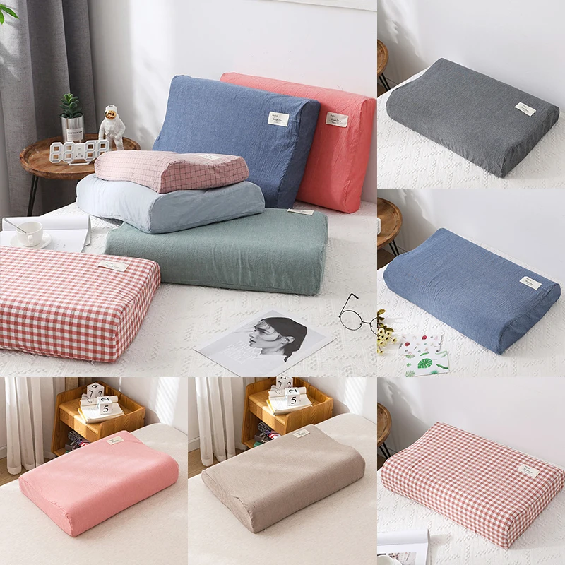 

Solid Color Cotton Sleeping Pillow Case Brief Style Plaid Pillowcases Latex Bedding Soft Pillow Protector Case Cover 30x50CM/40x