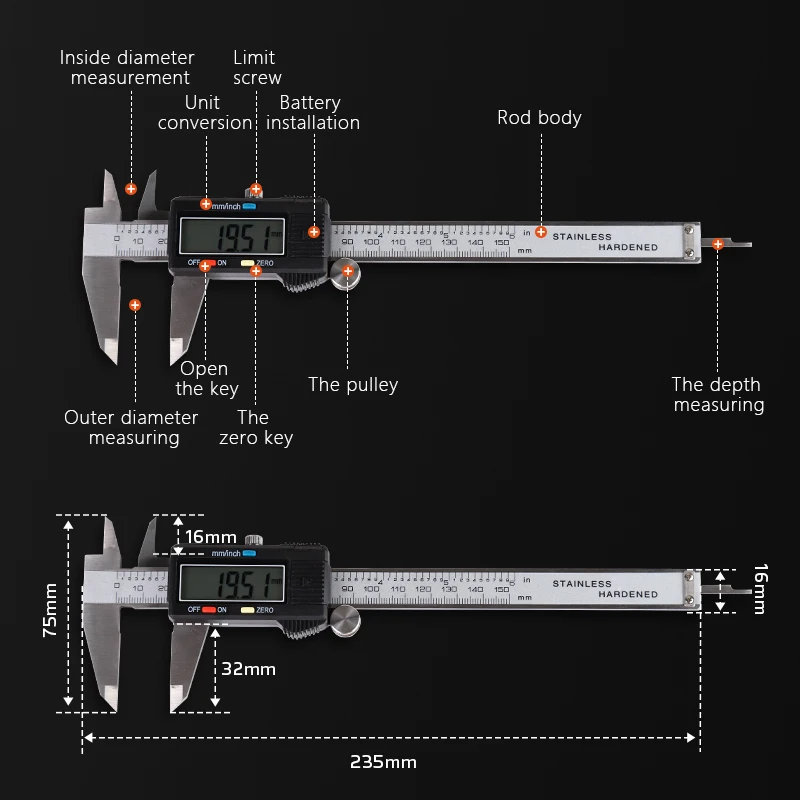 2021 hot sale 150mm 6 inch LCD Digital Electronic Vernier Caliper Gauge Micrometer Measuring Tool for Anet Printer Parts | Компьютеры и