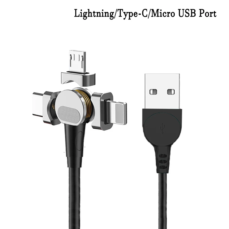 

Magnetic Mobile Phone Cable 180 degrees Lightning/Type-C/Micro USB Port rotating USB Cord 5V/9V/12V 2.4A Fast Charging Cable