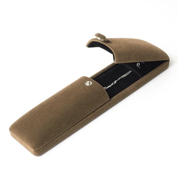 

Brown Wedding Ring Necklace Packaging Gift Box Velet Built-in Covered Button For Women Engagement Choice Double Open Snap