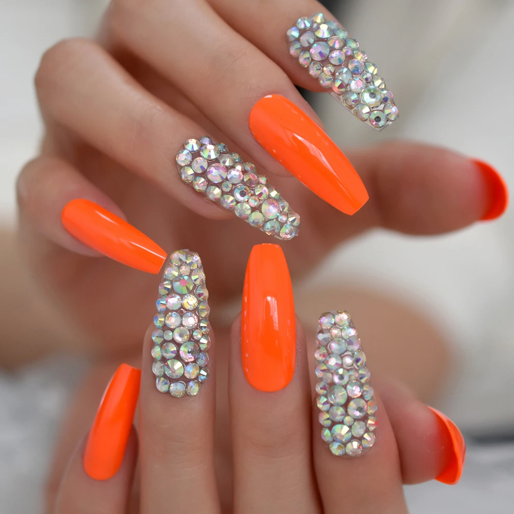 Bright Neon Orange Press On False Nails 3d Diamond Extra Long Coffin Ballerina Uv Fingersnails Free Adhesive Tapes False Nails Aliexpress Bright Neon Orange Press On False Nails 3d Diamond Extra Long Coffin Ballerina Uv Fingersnails Free Adhesive Tapes False Nails Aliexpress