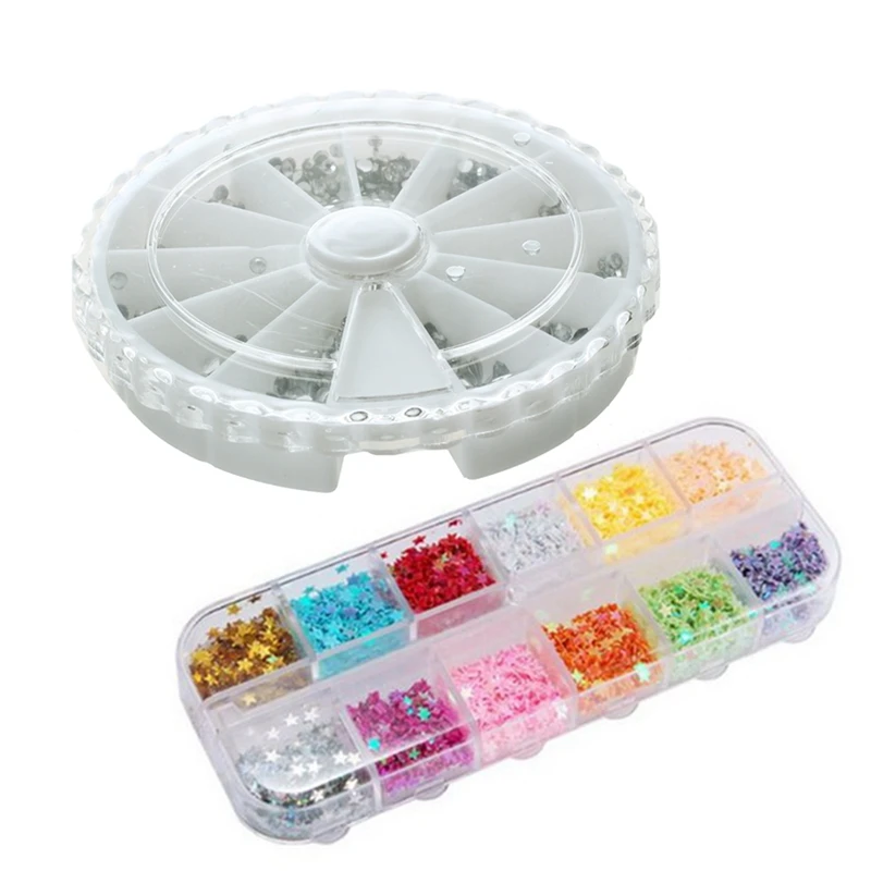 Special Offer for  2 Box Nail Stickers : 1 Box 3600 Pcs Wheel Mixed Nail Art Tips Glitters Rhinestones Slice Decoratio