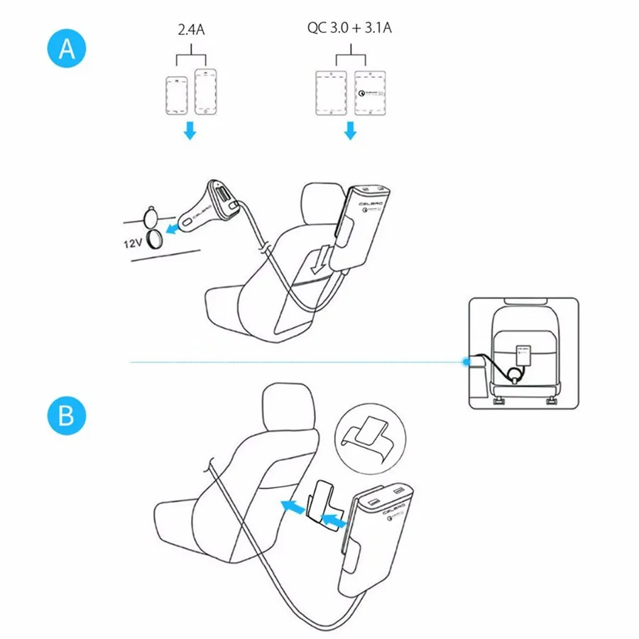 Быстрая зарядка QC 3,0 Автомобильное зарядное устройство 4 порта USB Автомобильное зарядное устройство 5.6ft удлинитель для мобильного телефона samsung Xiaomi iPhone автомобильное зарядное устройство