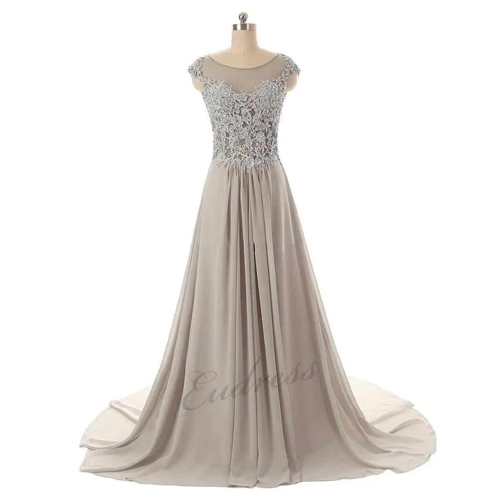 

Elegant Chiffon Evening Dress 2019 Appliques Floor Length O-neck Formal Women Prom Dresses Plus Size Satin Party Gowns