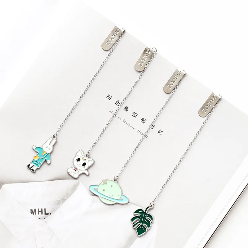 

5pcs/lot Ins Style Cartoon Pendant Bookmark Creative Literary Metal Pages Marker Student Stationery Reward Small Gifts