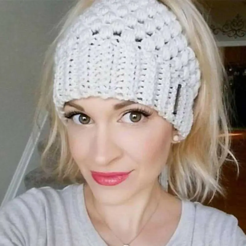 Women Girls Stretch Knit Hat Messy High 