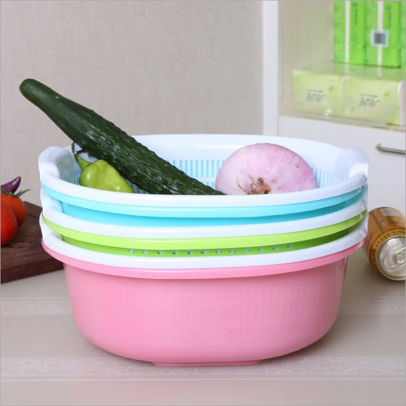 

Help You Manufacturers Direct Selling Kitchen Dual Handle Drain Basket Wash Basket Large Size Double Layer Household Plastic Fru