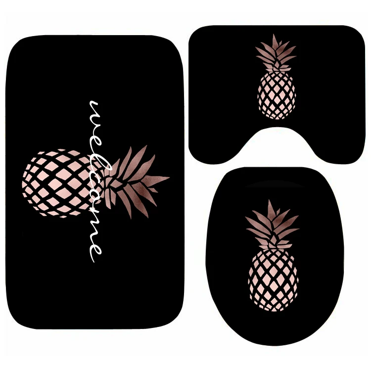 

Коврик придверный, черный, розовое золото, ананас, для ванной, нескользящий