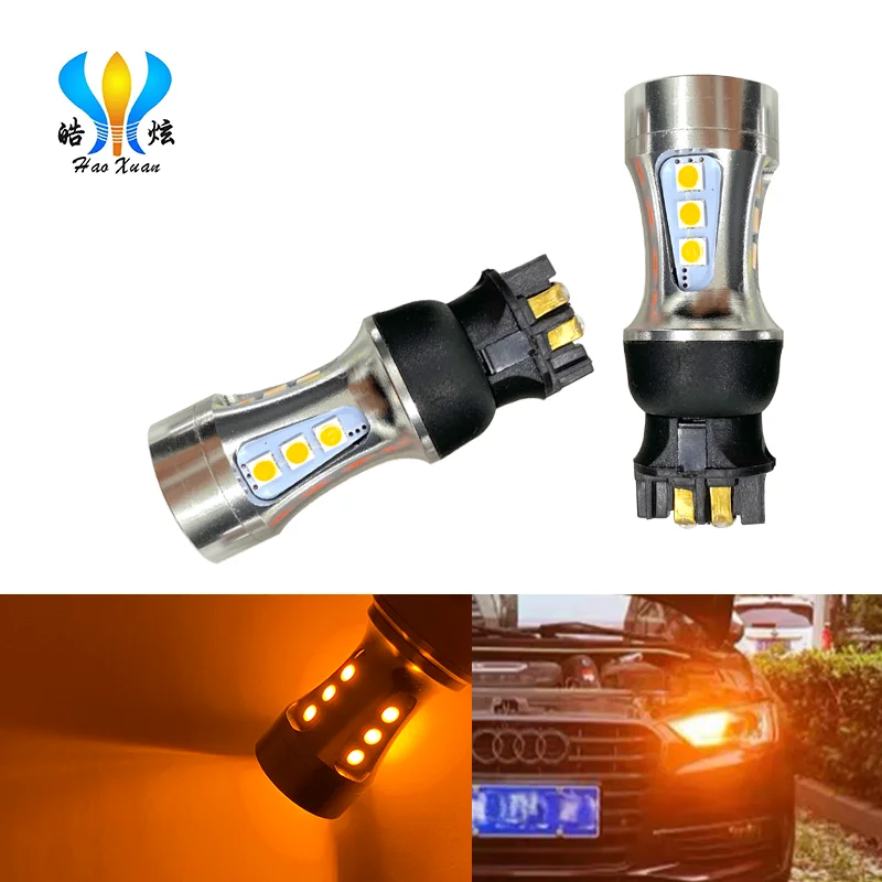 Светодиодные лампы HaoXuan янтарно желтые красные Canbus 18 SMD PW24W для Audi A3 A4 A5 Q3 VW MK7 Golf CC
