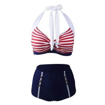 

2020 New Retro Swimsuit Gathered Bikini High Waist Large Size Split Swim Wear Flower Print Bathing Suit Women Bikini XXXL