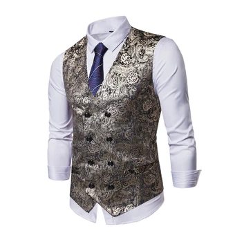 

Luxury Printed Men Suit Vest Gilet Homme Mens Wedding Party Waistcoat Formal Dress Suit Vests Sleeveless Tops Male Workwear 2019